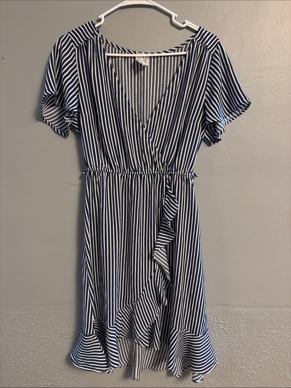 NAIF Navy and White Striped Wrap Dress